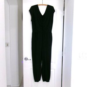 EXPRESS Soft Modal Casual Cap Sleeve Jumpsuit L Black Pockets Stretchy